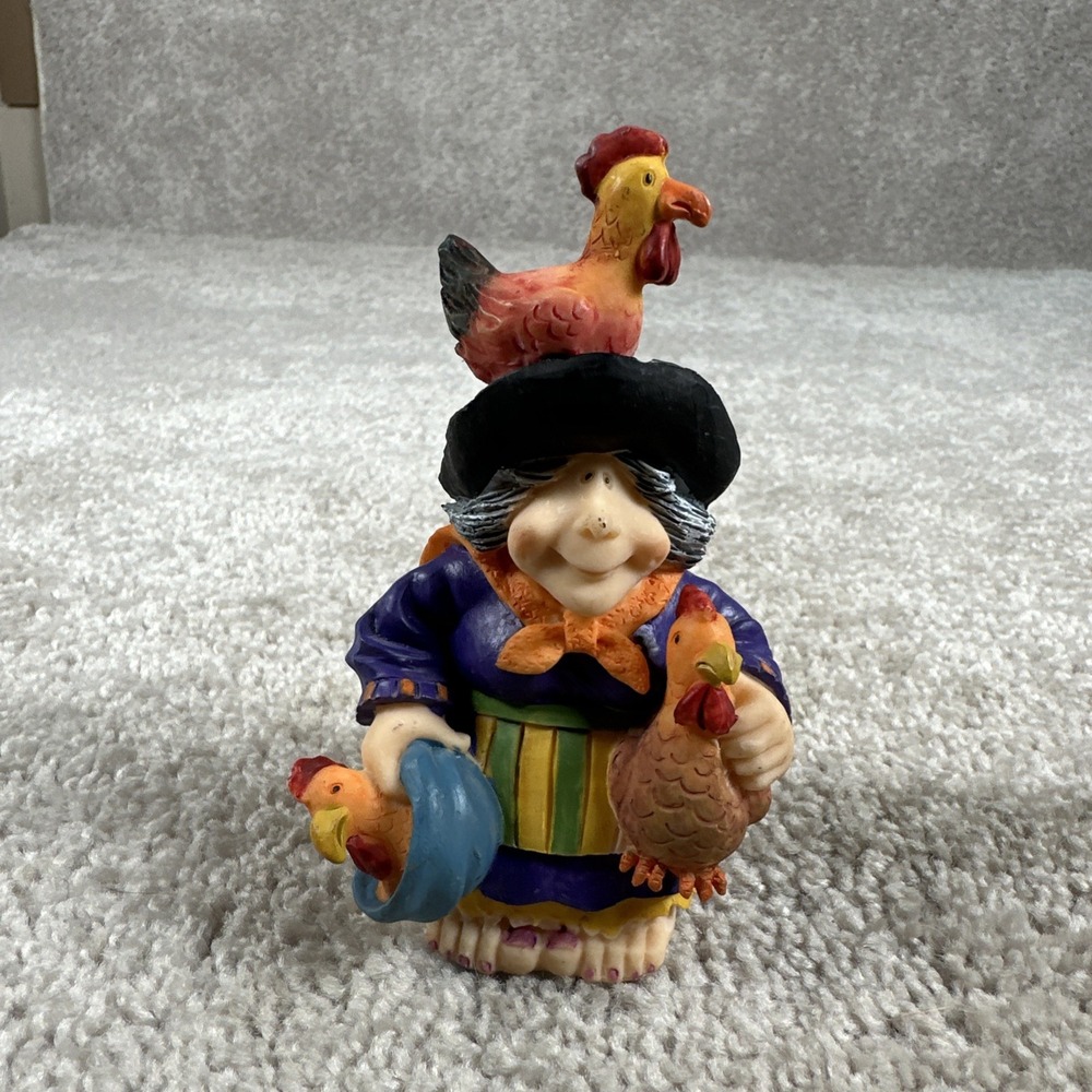 VTG Y2K Halloween Witch Figurine Chickens Whimsical Cottagecore Spooky Cute 90s